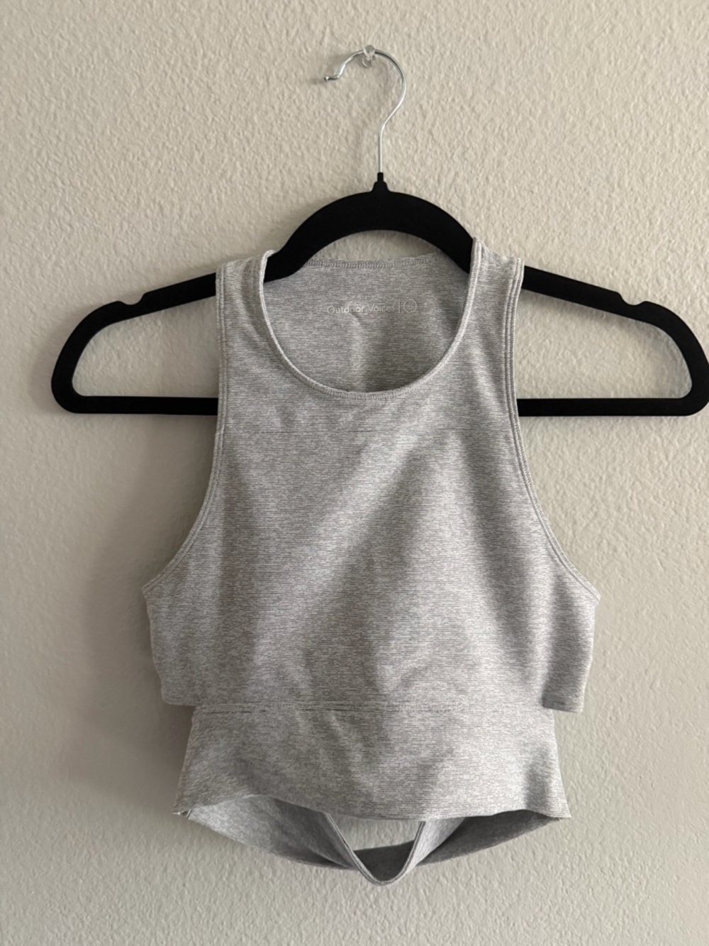 Outdoor Voices Light Heather Gray High Neck Cut-Out Back Crop Athletic Top Sz XS